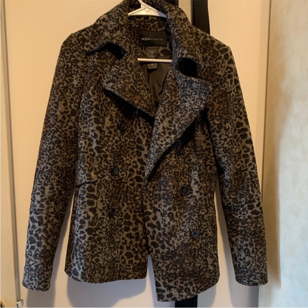 VS leopard pea coat moda international size 0 NWOT - Picture 5 of 8